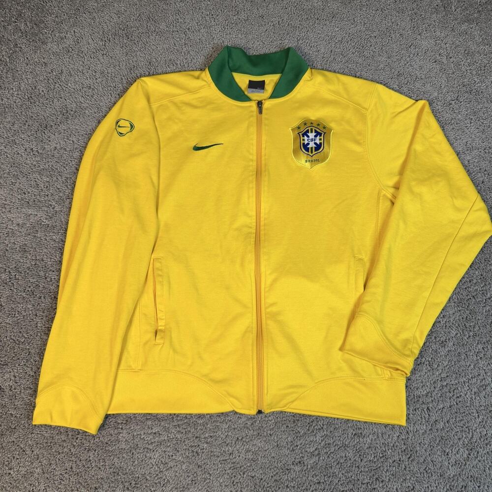 Brasil Jacket Mens L Yellow Soccer Training Track Top Nike CBF Crest Home